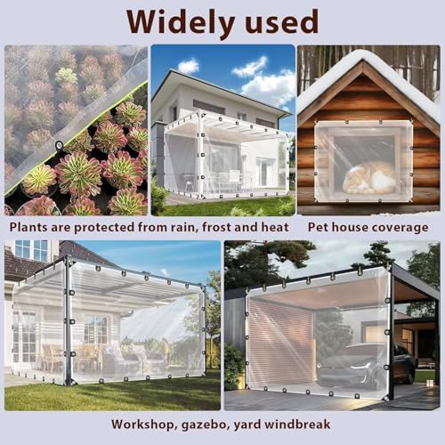 Clear Tarp 10'x12' 8MIL - Heavy-Duty Transparent Waterproof, Wind &am...