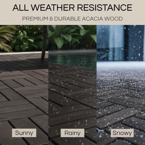 THYOI Premium Deck Tiles, 10 Pcs Patio Flooring - Black - Crossed Pattern