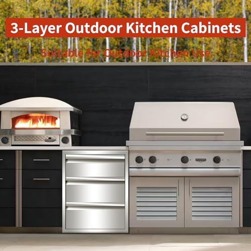Outdoor Kitchen Drawers 14" W x 21" H x 23" D Triple BBQ Drawe...