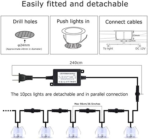 LED Deck Lights Kit 12V Low Voltage Waterproof IP67 Warm White Recessed Deck ...