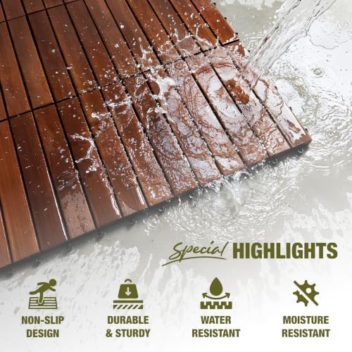 Acacia Wood Interlocking Deck Tiles, Patio & Backyard Tile, 12 in, 9 PCS