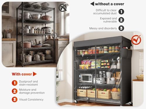REIBII 45"W 5-Tier Storage Shelves with Cover & Wheels, 1100 lbs for...