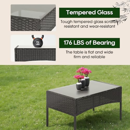 FDW 4-Piece Patio Furniture Set | Black | Outdoor Wicker Furniture