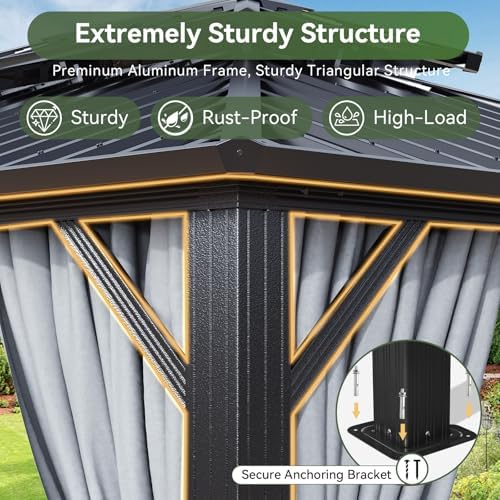 Aoxun 12X16Ft Hardtop Gazebo Metal Gazebo with Galvanized Steel Double Roof