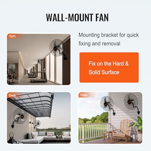 VEVOR 20 Inch Wall Mount Fan, Oscillating, 3-Speed, 4000 CFM, 2 Pack