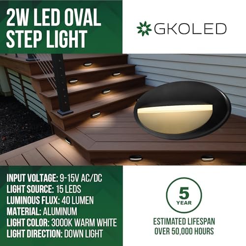 GKOLED 2-Pack Low Voltage LED Oval Stair Lights, Outdoor Riser Step Lights, L...