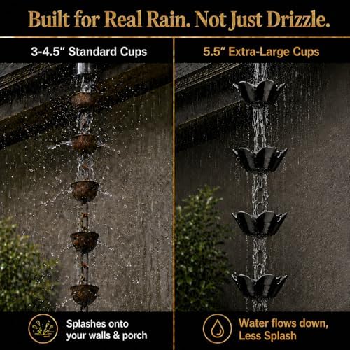 10FT Rain Chain for Gutters, Black Aluminum Daffodil Flower Design, Extra Lar...