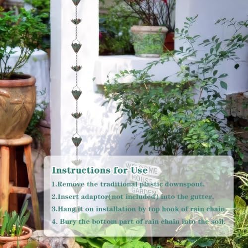 10.3ft Lotus Rain Chains for Outside Gutters, Eaves, Drainage