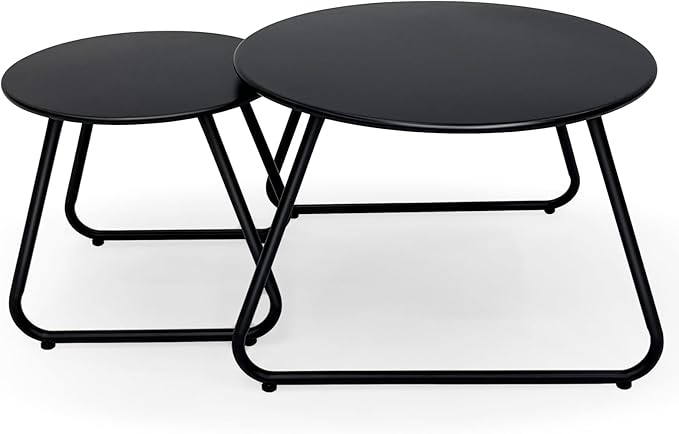 Patio Outdoor Coffee Table Set of 2, Weather Resistant Steel Round End Tables...