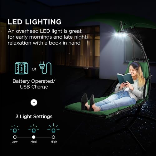 Best Choice Products Hanging LED-Lit Curved Chaise Lounge Chair Swing for Bac...