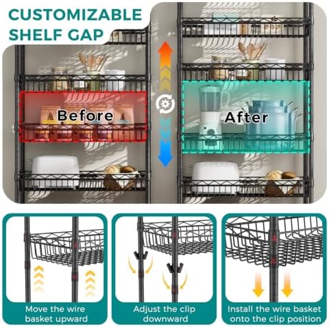 6 Tier Shelf Wire Shelving Adjustable Storage Shelves Basket Rack