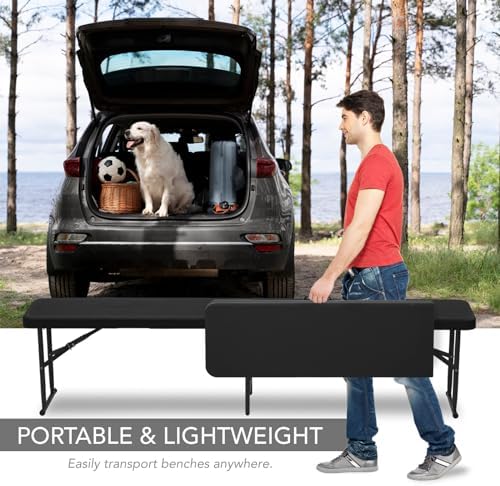 AJP Distributors 2 Pack 6 Foot Portable Plastic Folding Bench, Black