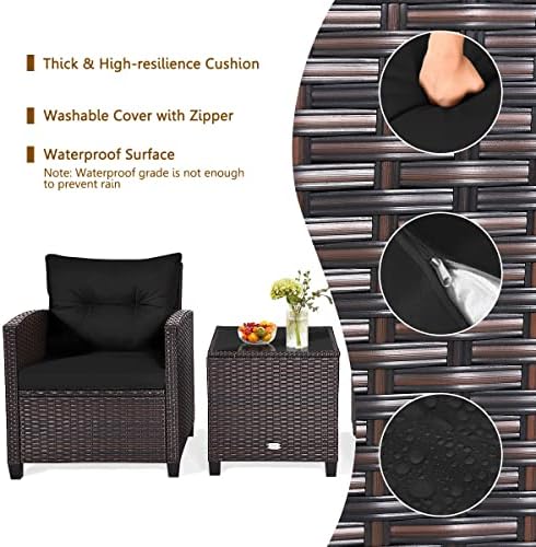 KOTEK 3 Piece Patio Furniture Set, Black