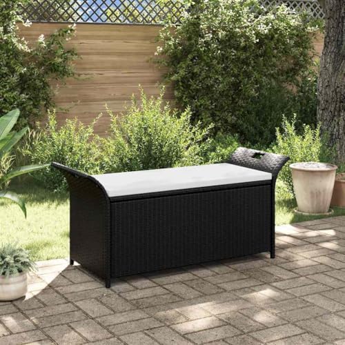 vidaXL Storage Bench with Cushion 54.3" Poly Rattan Brown