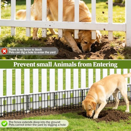 17in (H) x 27ft (L) Garden Fence Animal Barrier, 25 Panels Decorative Garden ...