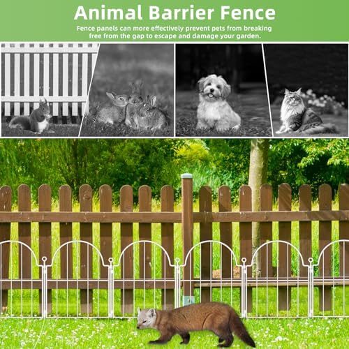 30 Pack White Decorative Garden Fence, 17in(H) x 32ft(L), with Ground Stake