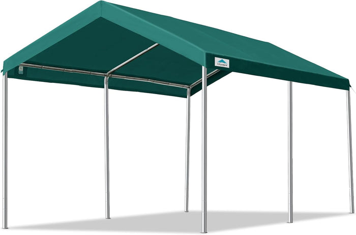 ADVANCE OUTDOOR Adjustable 10x15 ft Heavy Duty Carport Car Canopy Garage Boat Shelter Party Tent, Adjustable Height from 9.5 ft to 11 ft, Green