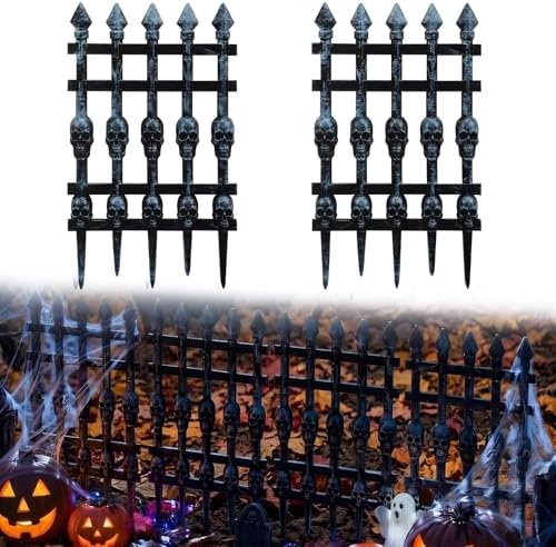 4 Pcs 11.8 x 19.6 Inch Halloween Wooden Skull Fence Cemetery Decoration