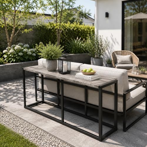 VINGLI Set of 2 47.2 Inch Indoor Outdoor Patio Benches Metal Frame, Gray