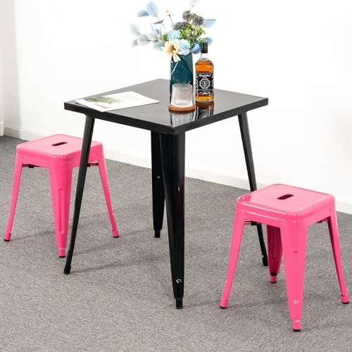 18 Inch Metal Stools Set of 2, Stackable for Indoor Outdoor, Hot Pink