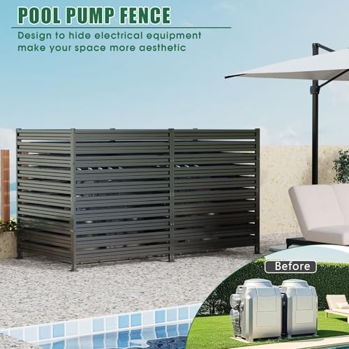 3 Panels Metal Air Conditioner Fence, 42" H x 38" W Privacy Fence P...