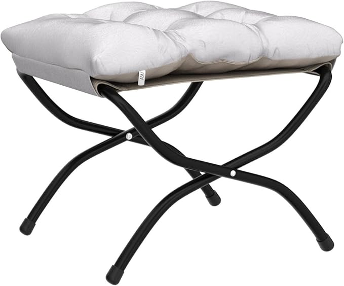 15" Foldable Foot Stool Ottoman with Metal Frame - Washable Light Grey U...