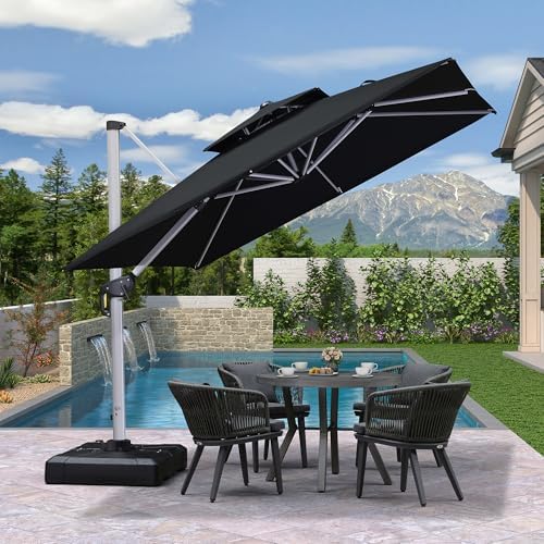 PURPLE LEAF Cantilever Outdoor Umbrella 9' x 9' Square Double Top, Black
