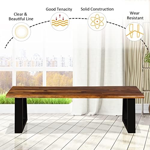 GIANTEX 57.5" Live Edge Acacia Wood Bnech, 3-Person Backless Outdoor Din...