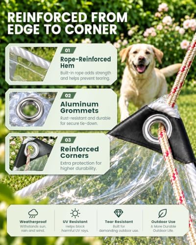 FoundGo Heavy Duty Clear Vinyl Tarp 8x10 ft, PVC Outdoor Curtain, 15 Mil