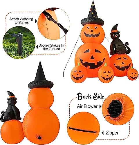 6 FT Halloween Inflatable Outdoor Decor with Ghost Pumpkin and Black Cat