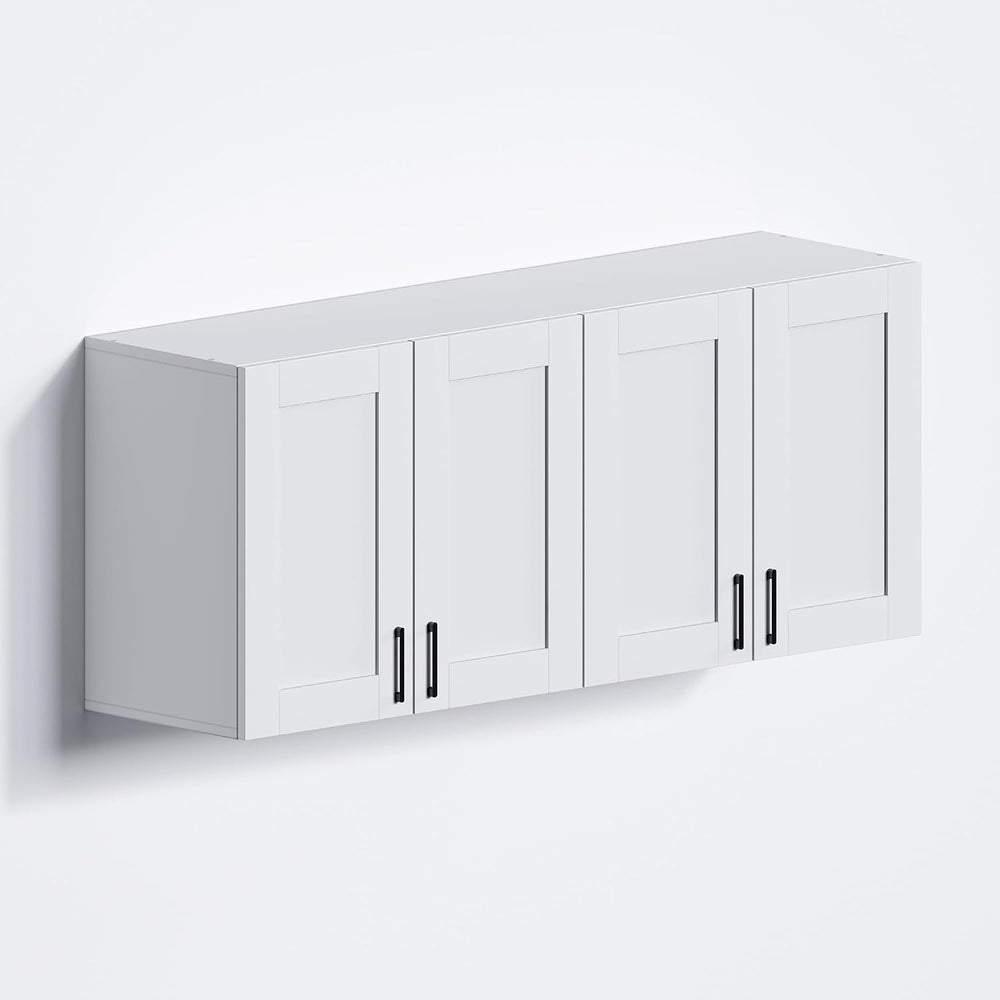 White Laundry Room Cabinets and Storage with 4 Doors and Utility Adjustable S...