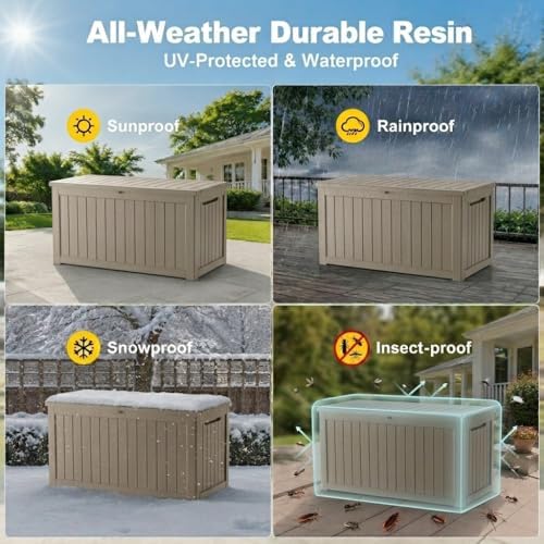 300 Gallon Outdoor Storage Box Resin Deck Box All Weather Waterproof Large Lo...