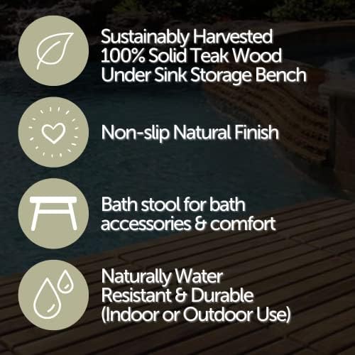 Wood Shower Stool and Spa Bench with Shelf, Teak Shower Bench for Indoor and ...