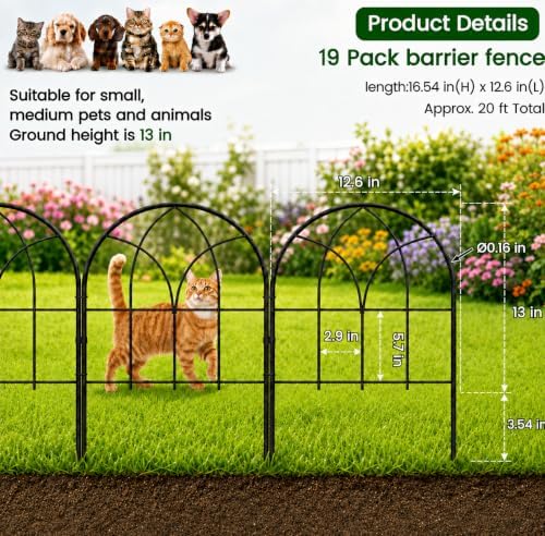Decorative Garden Fence, 20 ft No Dig Flower Bed Border, 19 Pack