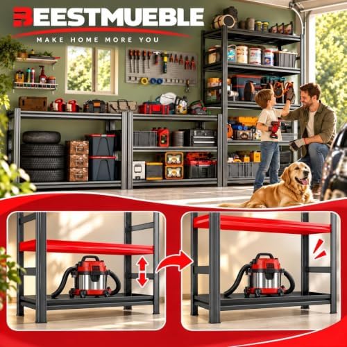 Garage Shelving, Heavy Duty Adjustable Metal Shelves with Anti-Tip Device