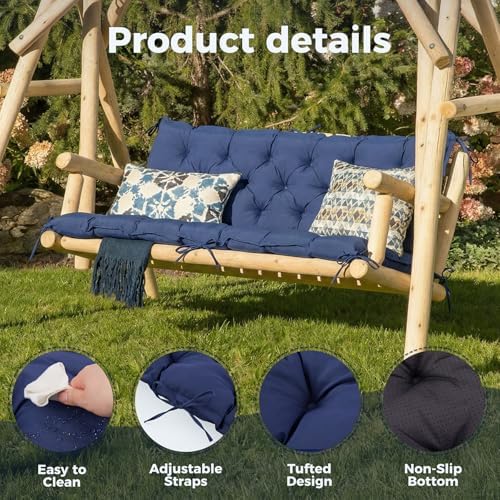 IASEAHK Porch Swing Cushions, 60×40×4 Inch, Waterproof, Navy Blue