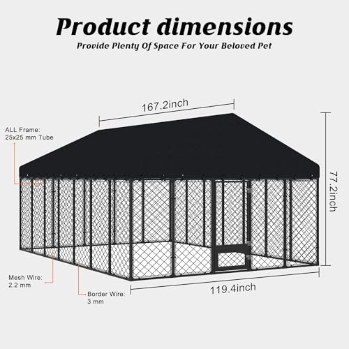 10x14FT Outdoor Dog Kennel with Roof and Feeding Door