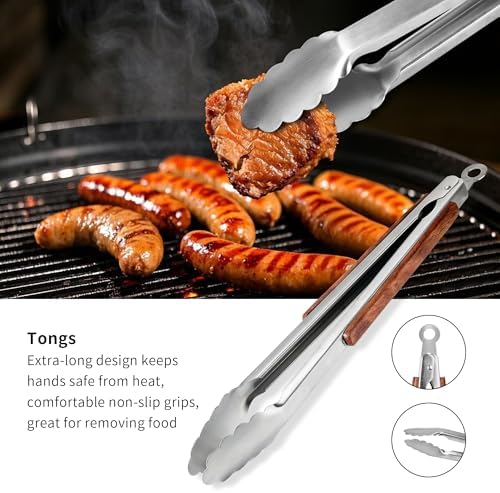 FJNATINH Heavy-Duty Grilling Accessories Rose Wooden BBQ Grilling Tools Set,O...