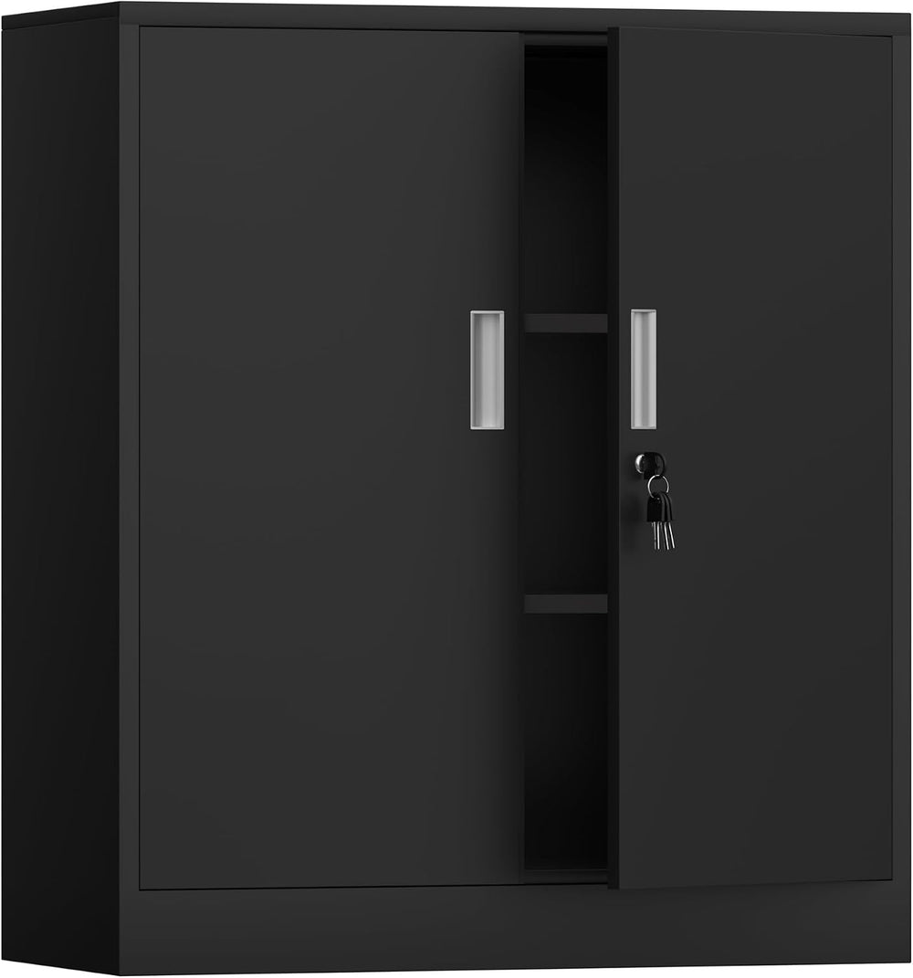iJINGUR Metal Storage Cabinet with Locking Doors, 36.22" H, Black