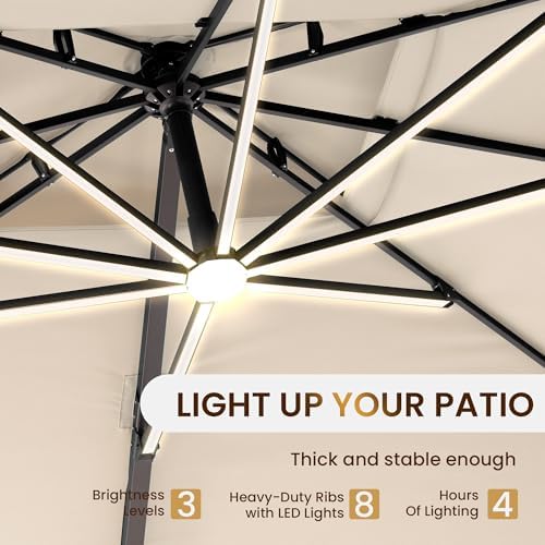 10 X 13 FT Cantilever Patio Umbrella Outdoor with Lights & Base
