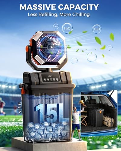 40000mAh Misting Fans for Outside, 15L Large Tank Portable Misting Fan, Batte...