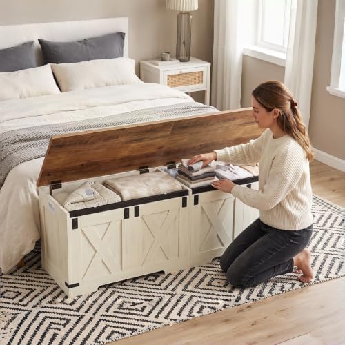 Hzuaneri 59 inches Farmhouse Storage Chest and Bench | 70 Gal | 330lb Seat