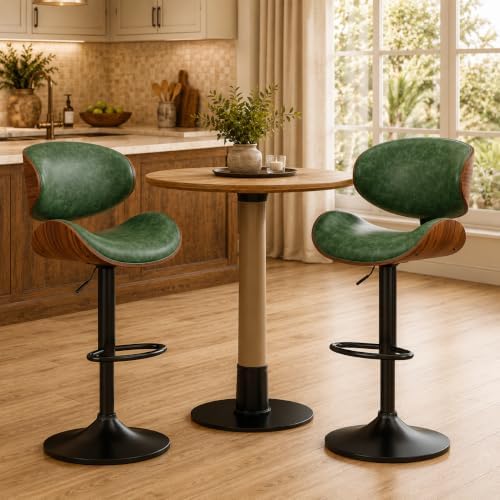 YaFiti Adjustable Bentwood Swivel Bar Stools Set of 2, Green