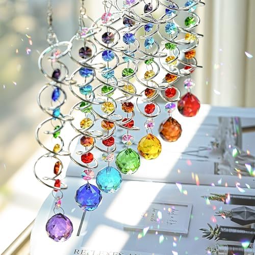 7 Pcs Crystal Gazing Ball Spiral Wind Spinner Suncatcher Garden Decor