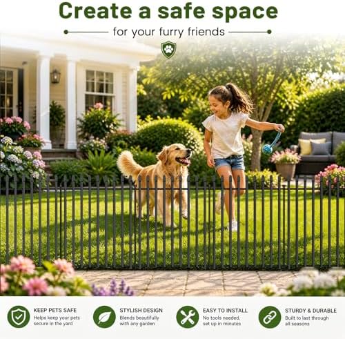 No Dig Decorative Garden Fence, 32in(H)×22ft(L), 10 Panels with Gate