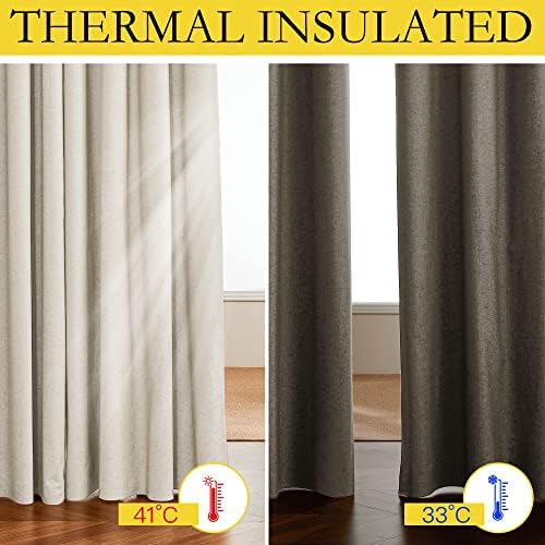 NICETOWN 100% Absolutely Blackout Linen Curtains with Thermal Insulated White...