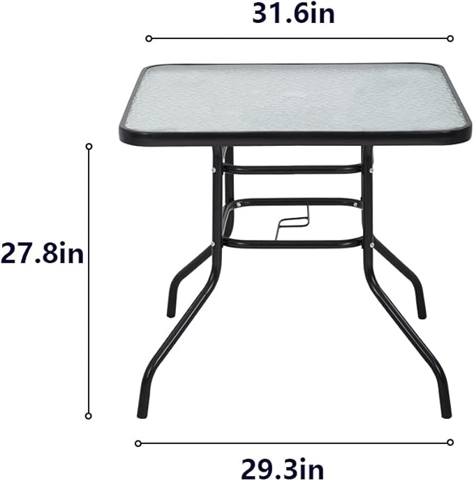 Outdoor Table Patio Table Dining Table with Tempered Glass Umbrella Hole for ...