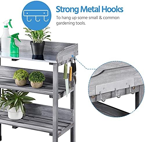 Yaheetech Potting Bench Outdoor Console Table w/3-Tier Storage,Gray