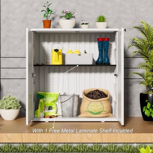HOMSPARK Indoor/Outdoor Storage Cabinet with Doors and Shelf, 34”x15”x36” HDP...