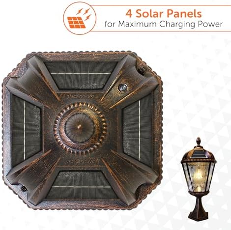Gama Sonic Outdoor Solar Post Light with Pier Base, Brushed Bronze Finish Alu...